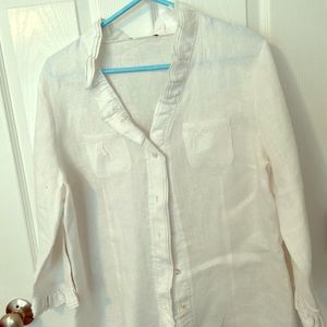 Jacket, linen button front. With ruffles